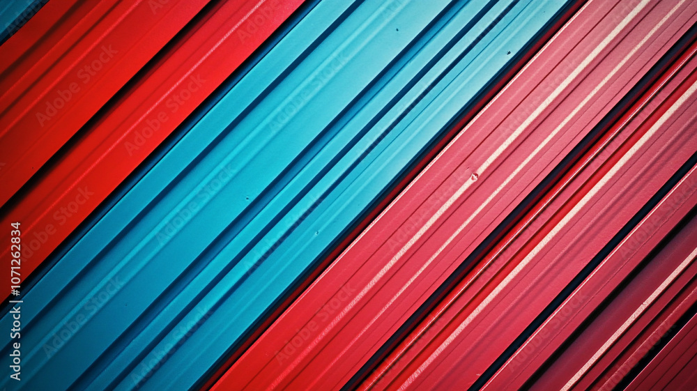 Poster colorful diagonal lines create an abstract pattern in red and blue shades on a surface