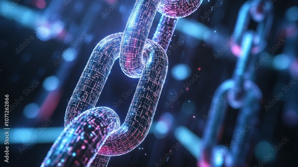 Poster 3d rendering of abstract chain links. networking and connection concept. - generated ai