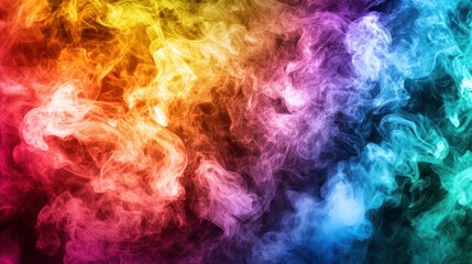 A cloud of colorful smoke in bold shades, billowing against a dark background.