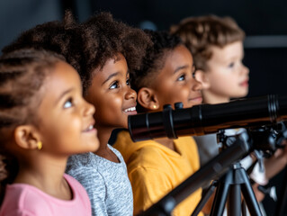 Children Curiously Exploring the Universe: A Fun Stargazing Experience
