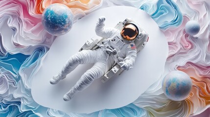 Astronaut Floating Among Distant Planets in Space
