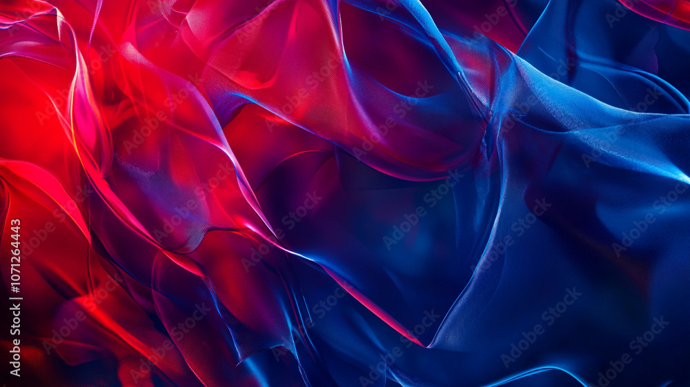 Poster abstract fabric waves in red and blue tones creating a dynamic visual effect