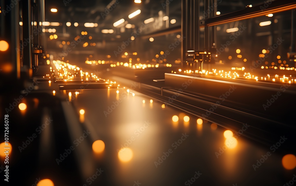 Fototapete a futuristic, illuminated conveyor system with glowing particles creating a mesmerizing atmosphere i