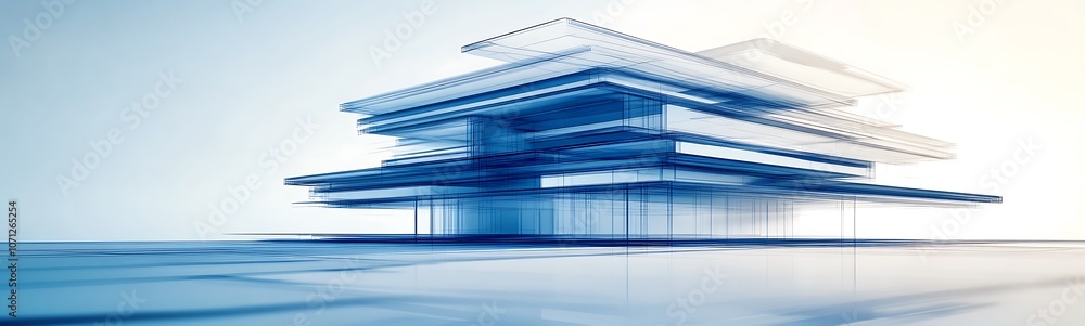 Fototapete a futuristic structure with layered, floating elements, showcasing a blend of modern architecture an