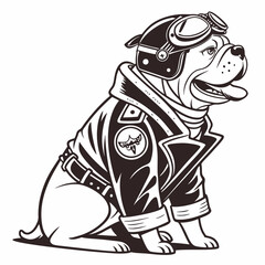 black and cartoon illustration of a person bull dog airplane pilot