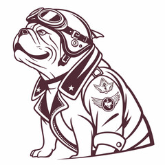 black and cartoon illustration of a person bull dog airplane pilot