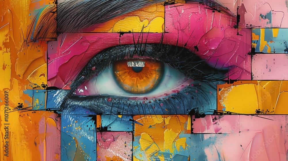 Poster colorful eye abstract exploring vibrancy and expression through fragmented design in art