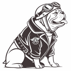 black and cartoon illustration of a person bull dog airplane pilot