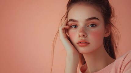 Serene Teenage Girl Mastering the Half Moon Pose on a Peach Backdrop with Hyper-Realistic Lighting and Natural Hands