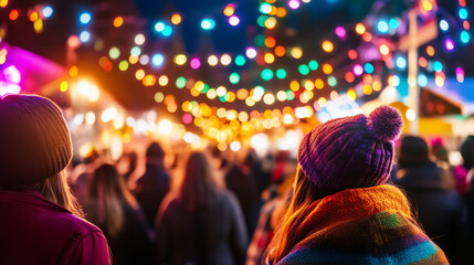Obraz premium Enchanting Evening Lights: A Colorful Display at the Festival of Joy