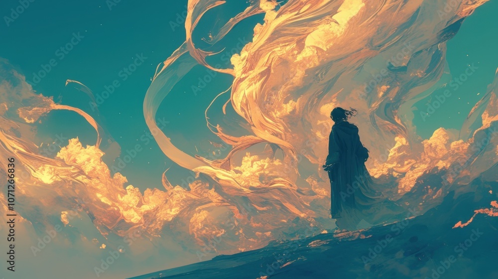 Poster a surreal ambiance with soft ash clouds billowing and merging into one another creating an otherworl
