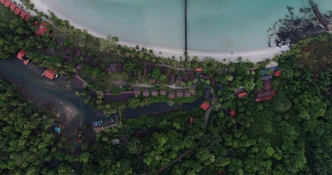 Aerial iew tropical sea island beach green tree forest summer vacation