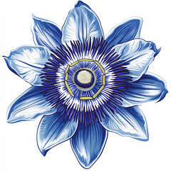 A vibrant blue flower with intricate petals and a circular center, showcasing stunning colors and details.