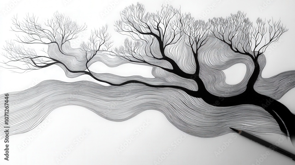Poster intricate fantasy tree with flowing lines