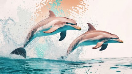 Obraz premium Playful Dolphins Jumping Through Ocean Waves