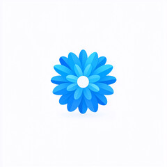 A simple blue flower icon with layered petals, set against a plain background, representing nature and tranquility.