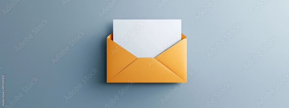 Poster a blank white postcard next to an open envelope on a gray background, showcasing the design of both 