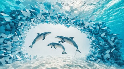 Naklejka premium Playful Dolphins Jumping Through Ocean Waves