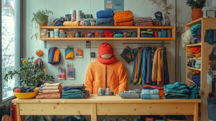Cozy Clothing Display in Boutique Setting