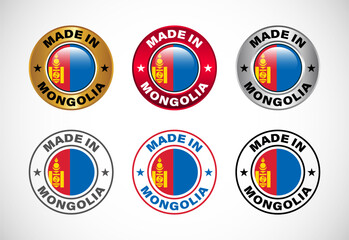 Naklejka premium Made in Mongolia label icon with flag. Icon set for business, badge, seal, sticker, logo, and symbol