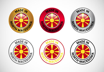 Made in North Macedonia label icon with flag. Icon set for business, badge, seal, sticker, logo, and symbol