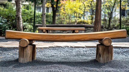 Wooden Bench in a Serene Park Setting