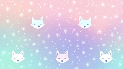 Obraz premium Seamless repeating pattern featuring cute foxes with a sparkling shimmer effect, set against a pastel background. The design blends playful wildlife with soft, enchanting colors, perfect for fashion, 