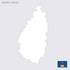 Saint Lucia map and flag vector drawing