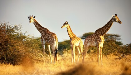 Obraz premium Giraffe family with small baby