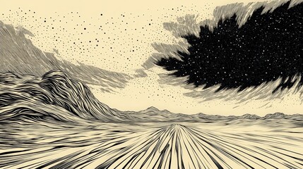 Obraz premium Starry Sky Over Desert Landscape With Meteor Shower