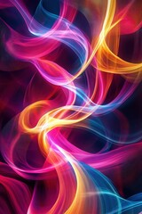 Naklejka premium Abstract Swirling Neon Lights in Pink, Yellow, and Blue on Black Background.