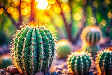 Obraz premium Vibrant Cactus Plant in Natural Setting with Ample Copy Space for Creative Use, Showcasing the Unique Texture and Color of Succulents Against a Soft Background