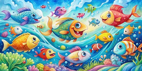 Vibrant Candid Cartoon Illustration in Water Style Featuring Playful Characters and Lively Scenes for Creative and Artistic Projects