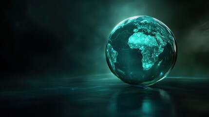 Glowing Glass Earth Globe on Dark Background - Futuristic Technology Concept.