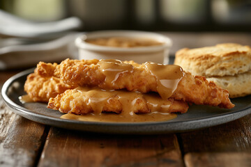 Closeup of Fried chicken pieces covered in sauce and served on a plate