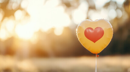 Fototapeta premium heart shaped balloon in warm sunlight, symbolizing love and joy. Perfect for celebrations and romantic occasions