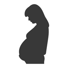 Pregnant Mom Silhouette Isolated on White Background. Black and White Vector Illustration.