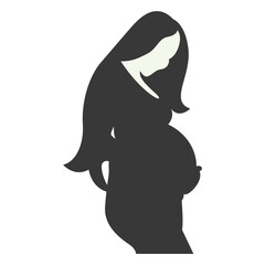 Pregnant Mom Silhouette Isolated on White Background. Black and White Vector Illustration.