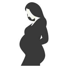 Pregnant Mom Silhouette Isolated on White Background. Black and White Vector Illustration.