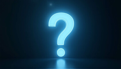 On a dark background, 3D glowing neon question marks.
