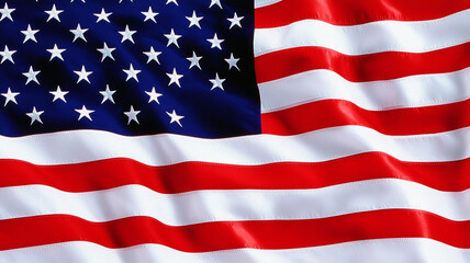 Fototapeta premium American flag waving proudly in the wind against a clear blue sky, symbolizing national pride