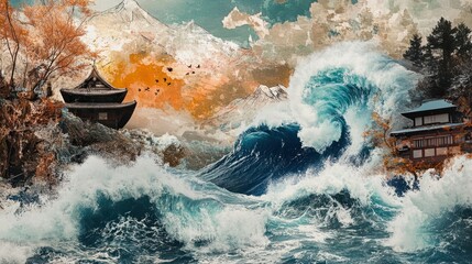 Collage featuring tsunamis, floods, and blizzards, showing the power of extreme weather