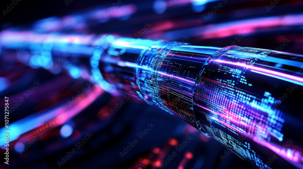 Poster dynamic distribution flow with vibrant colors and technology elements