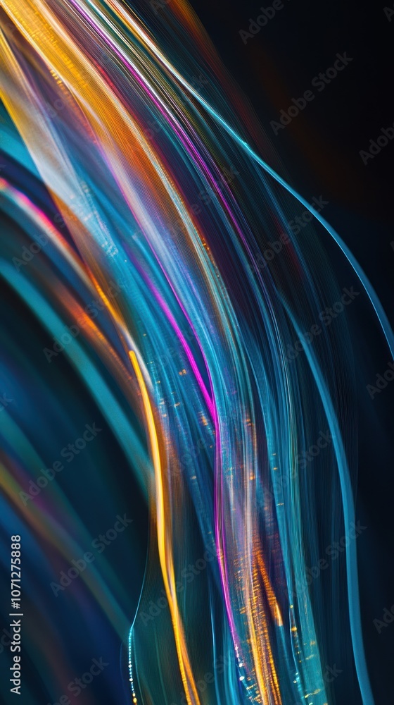 Poster a vibrant abstract design featuring flowing lines in various colors against a dark background.
