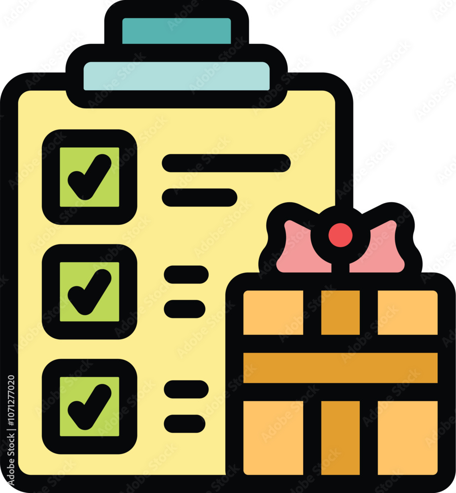 Poster clipboard displaying completed tasks checklist with a gift box representing a reward system