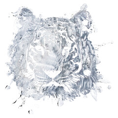 White tiger png sticker, water splash, abstract illustration on transparent background