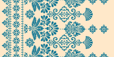 Abstract Paisley Traditional Scribble Style Hand Drawn Ikat Seamless Vector Pattern Trendy Fashion Colors Perfect for Allover Fabric Print or Wall Paper Damask Ethnic Concept Bright Orange White Tones