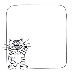 Chinese tiger png frame, zodiac 2022 doodle on transparent background