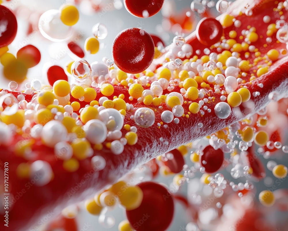 Poster cross-section of artery with cholesterol levels shown, hdl and ldl labeled