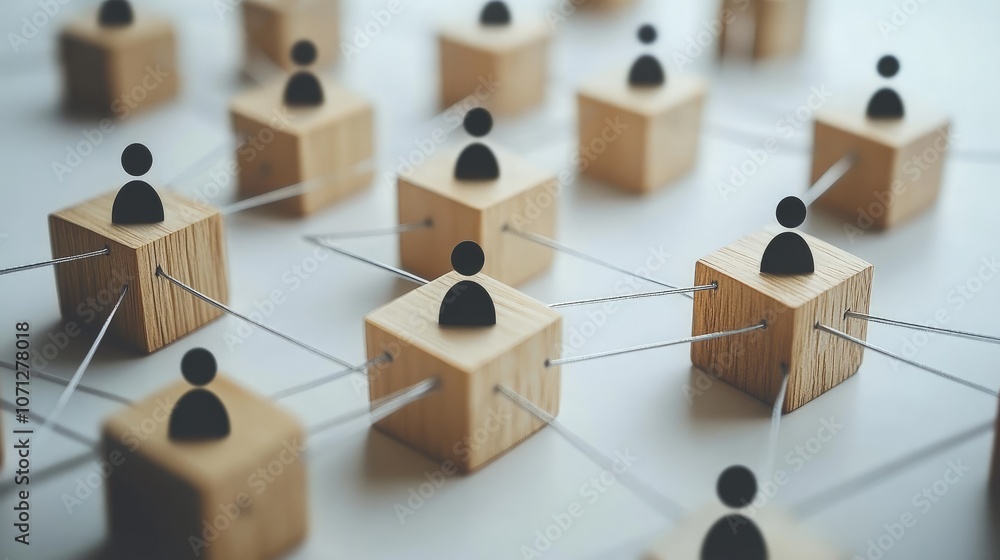 Aufkleber wooden cube network connection background for teamwork, social network and community concept.